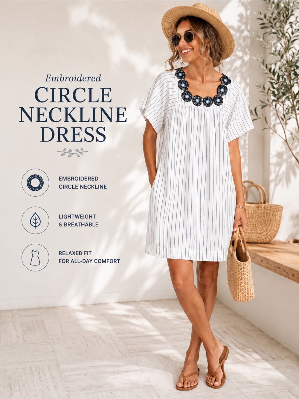 Madewell 
Embroidered Circle Dress in blue Stripe medium